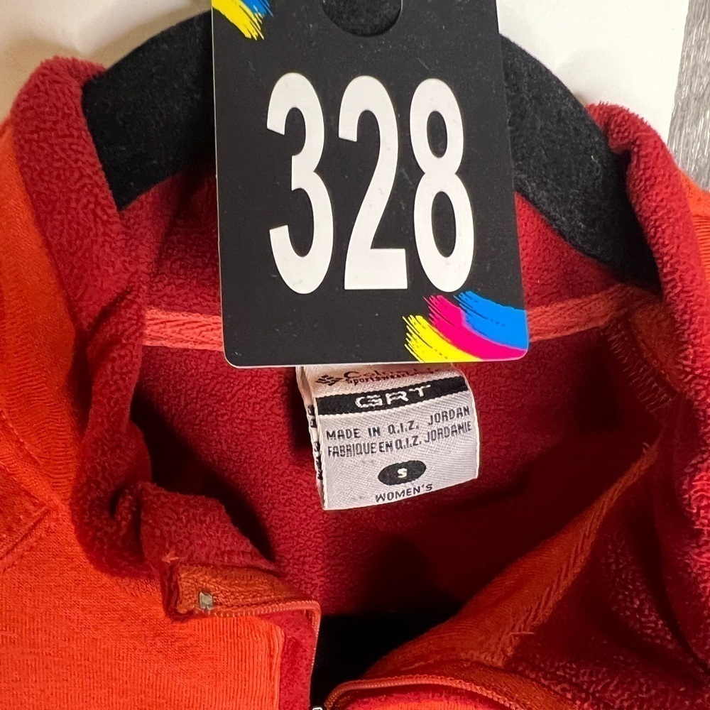 328. Columbia 1/4 Zip Pullover Orange w/maroon red trim. - Picture 5 of 11